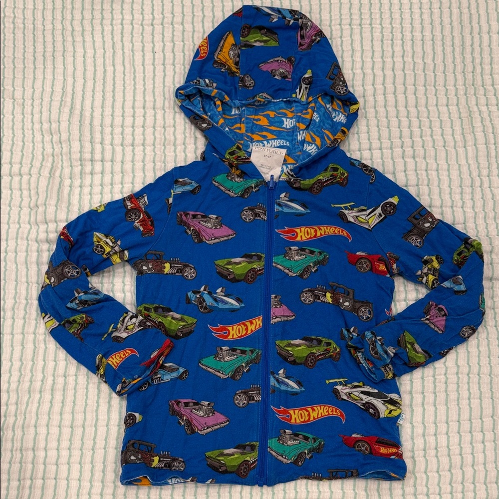 Posh Peanut Blue Kids Jacket with Colorful Car Print
